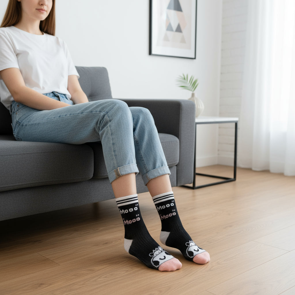 Moo Cow Print Seamless Socks