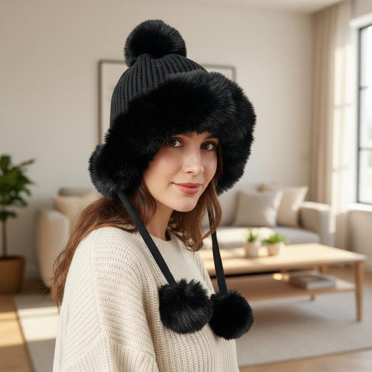 Personalized Pom Pom Knit Beanie: Chunky Winter Hat with Fleece Lining Comes with a gift bag