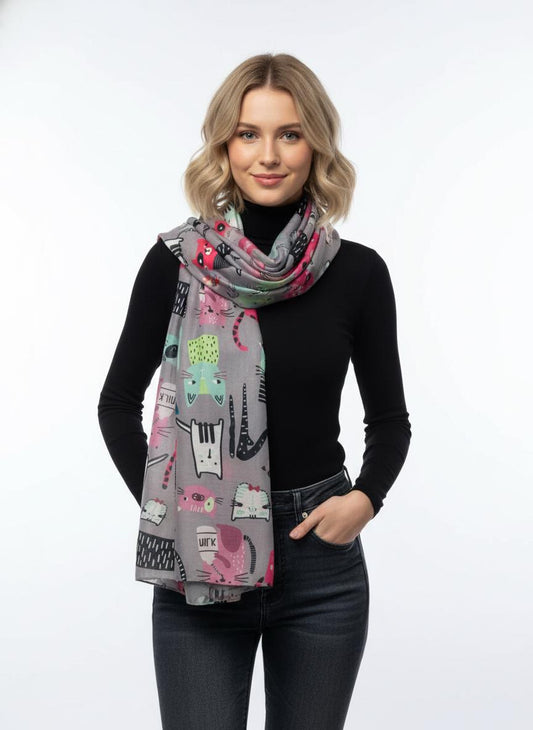 Cute Cat Print Shawl Wrap Scarf All Seasons Scarves For Cat Lovers Comes with a gift bag