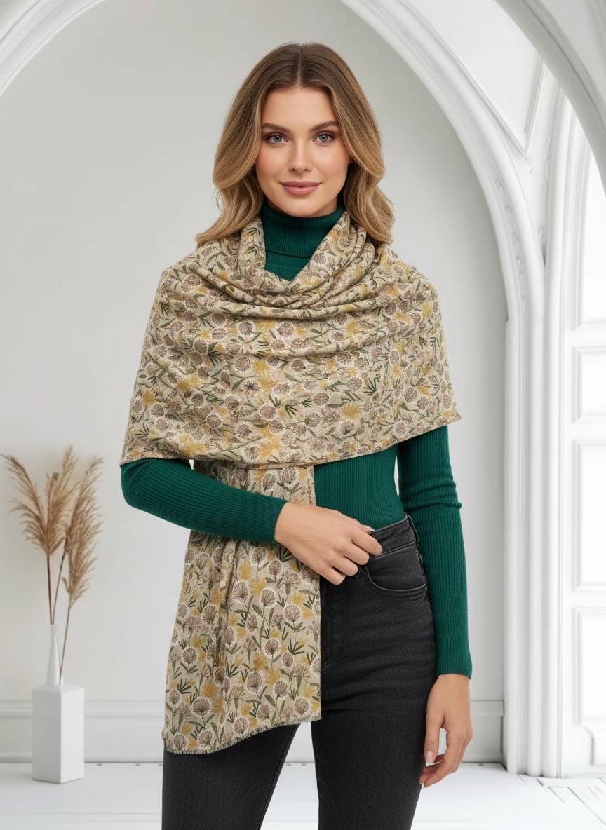 Glitter Gold Metallic Dandelion Print Scarf Scarves Wrap Shawls For Women Comes with a gift bag