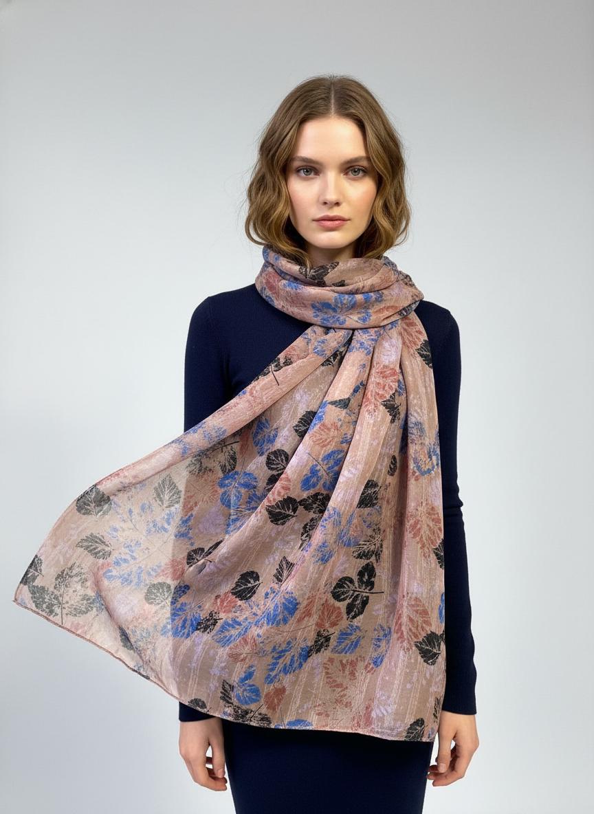 Autumn Leaf Print Scarf Lightweight Viscose Fashion Wrap Comes with a gift bag