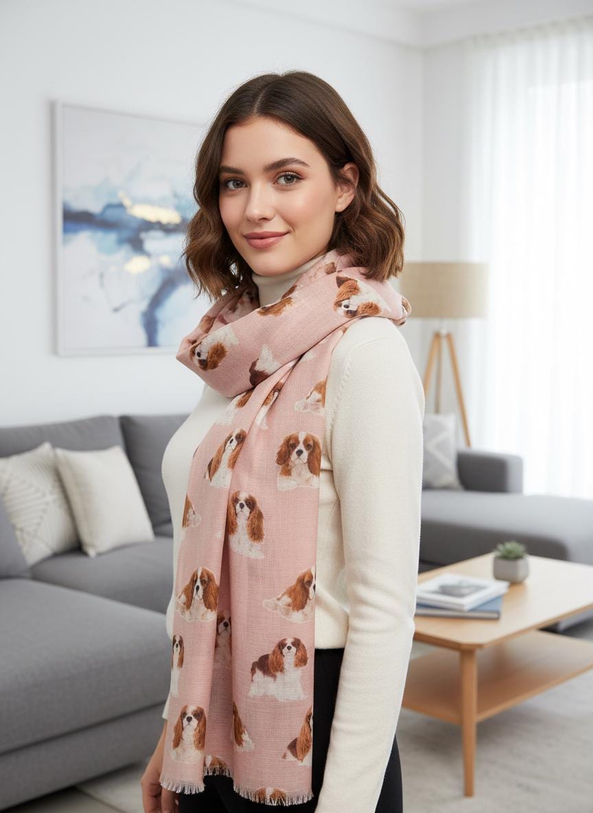 Cavalier King Charles Scarf | Dog Print Wrap | Women's Scarf For Dog Lovers Comes with a gift bag