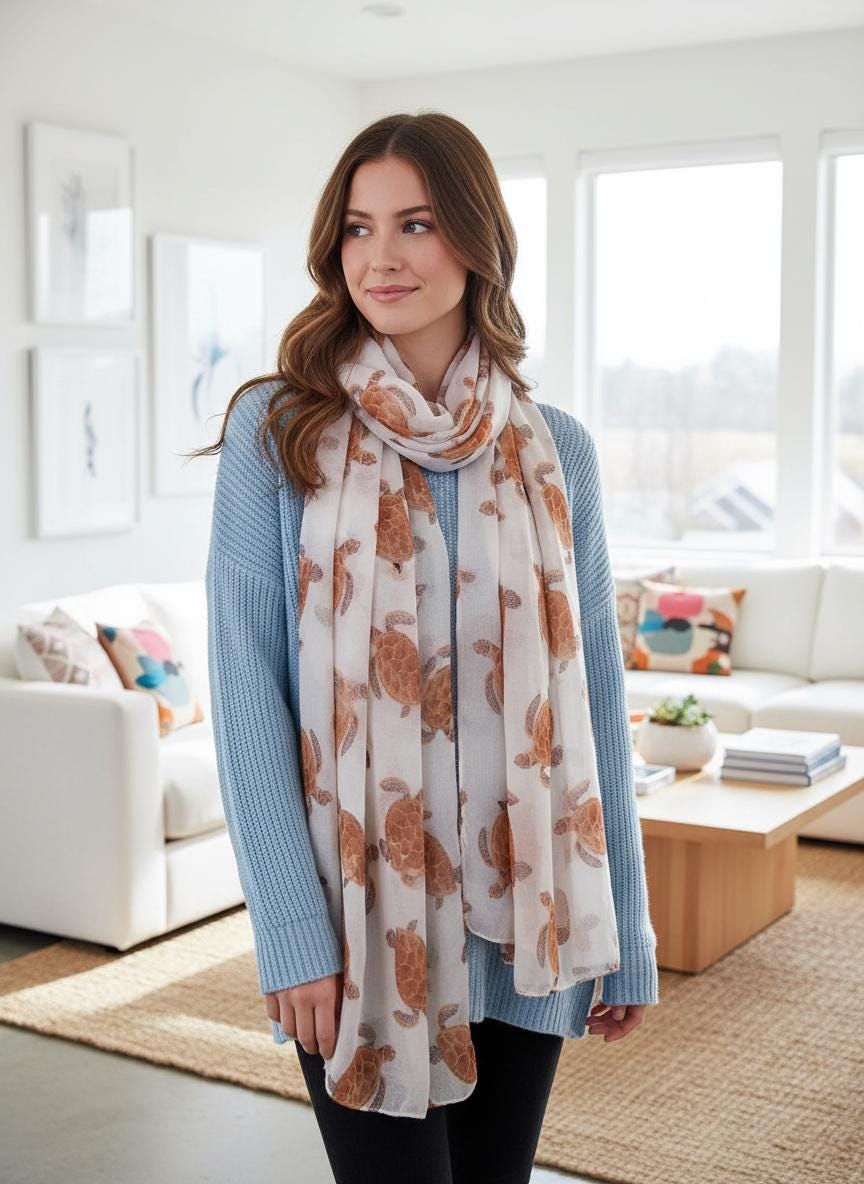 Turtle Print Fashion Oversized Scarf for Women Comes with a gift bag