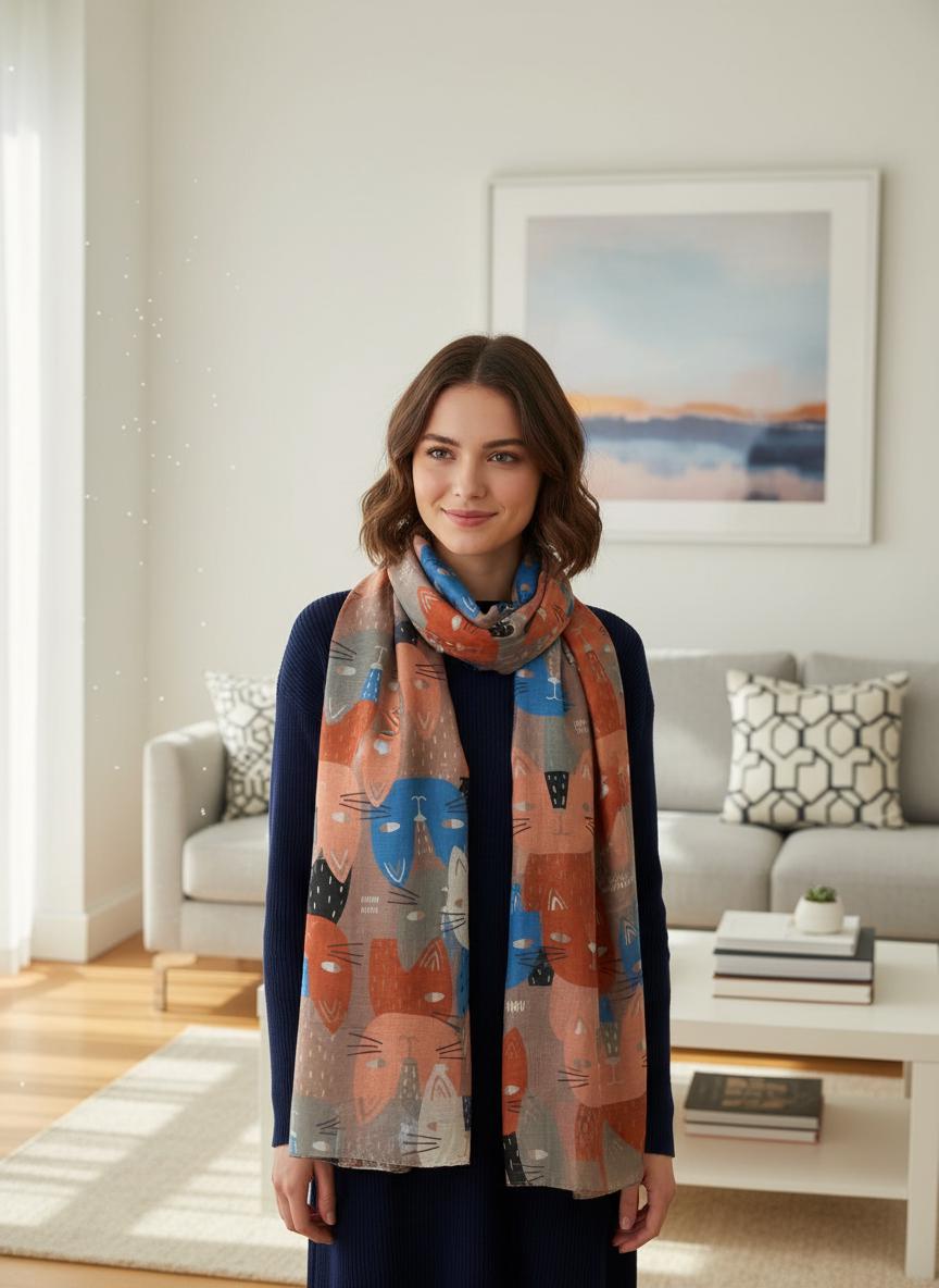 Cat Print Shawl Wrap Scarf All Seasons Scarves For Cat Lovers Comes with a gift bag
