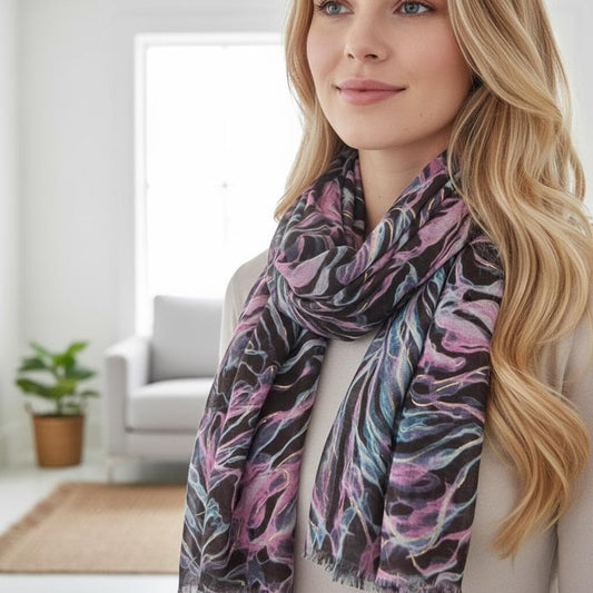 Rose gold outlined Rose Flower Designer Scarf Shawl Comes with a gift bag