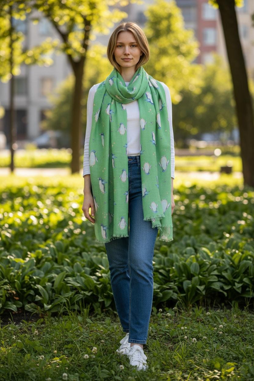 Watercolor Penguin Bird Print Scarf Shawl Wrap Scarves For Her Comes with a gift bag