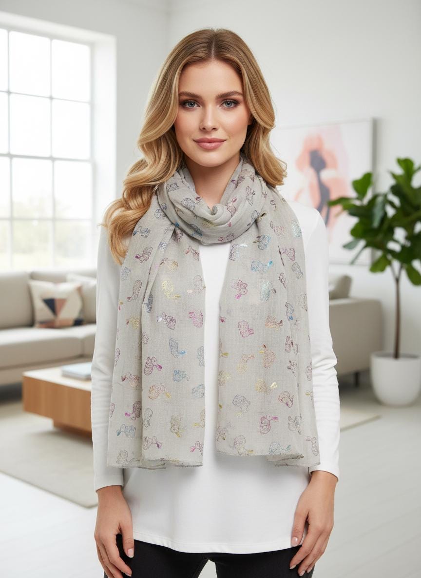 Glitter Rabbit Pattern Viscose Scarf: Lightweight Fashion Scarf Comes with a gift bag