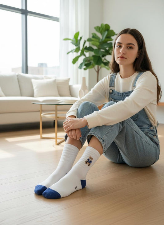Women Set Of 5 Crew Sock Collection Floral Bear Embroidery Dainty Spring Patterns Retro Athletic Striped Designs comes with a gift bag