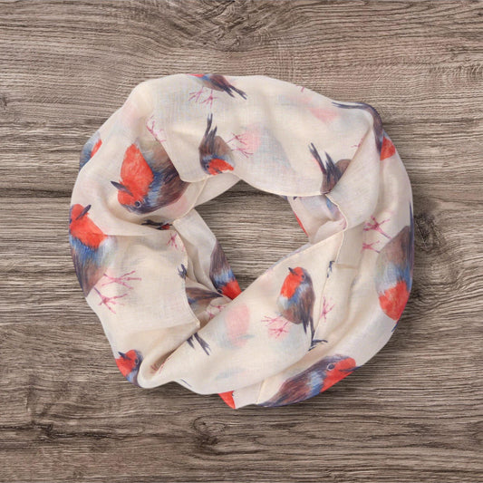 Watercolour Robin Bird Print Snood Infinity Scarf Come With a Gift bag