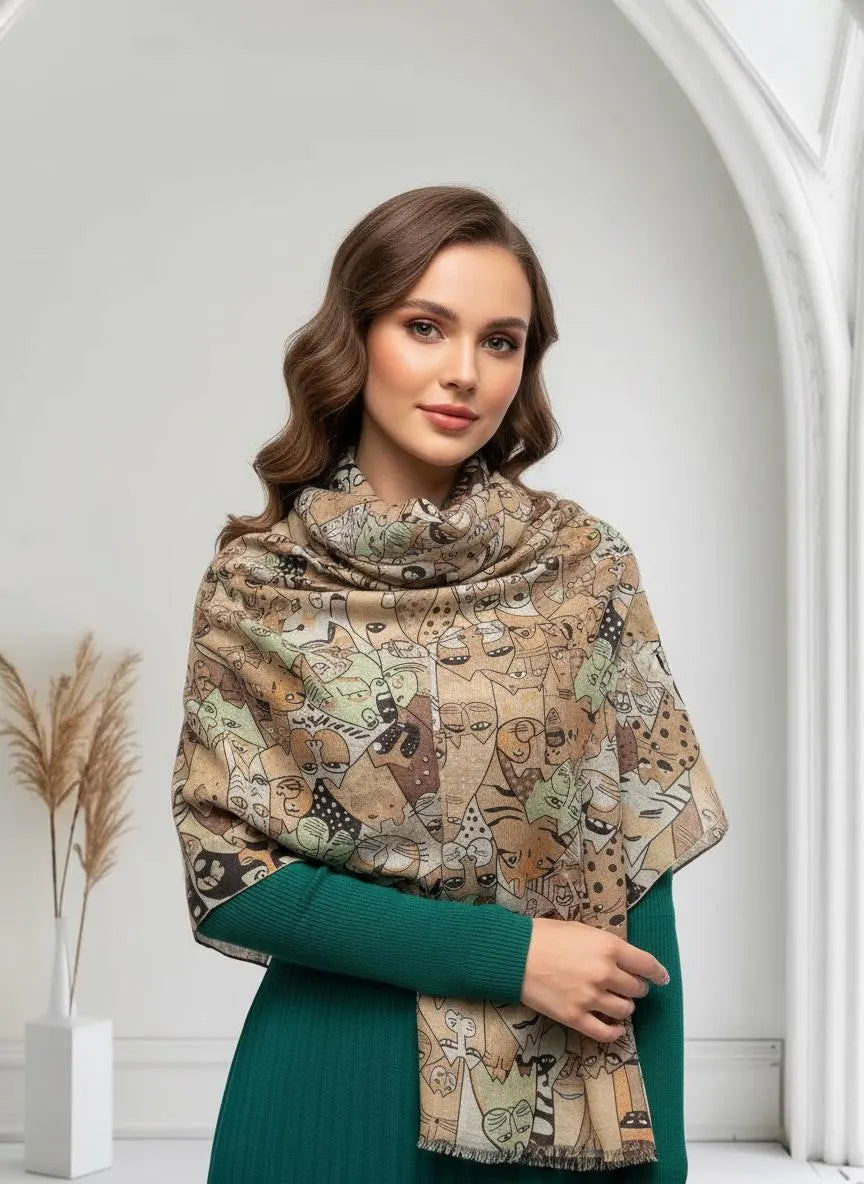 Cat Print Scarf All Seasons Scarves Shawl Comes with a gift bag