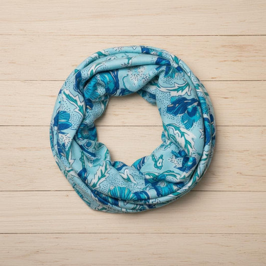 Teal Floral Print Infinity Scarf | Botanical Poppy Loop | Women's Scarf Comes with a gift bag