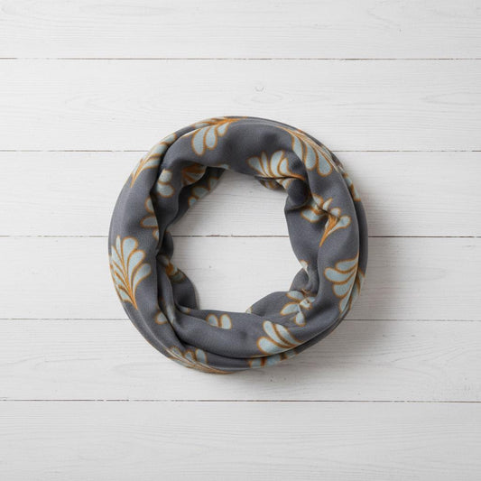 Art Deco Leaf Print Infinity Scarf | Grey Gold Loop Wrap | Scarf Comes with a gift bag