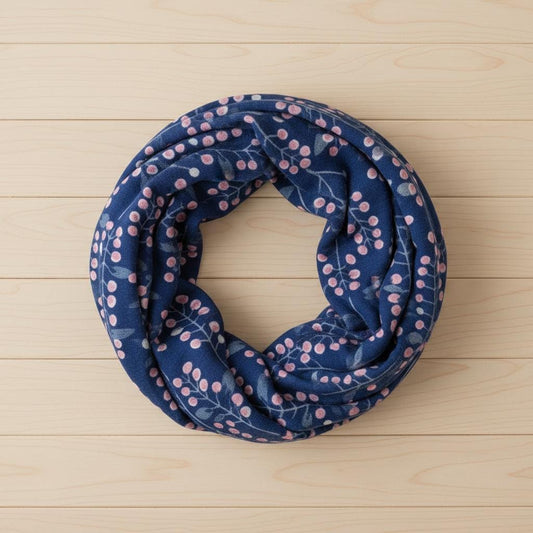 Berry Sprig Print Infinity Scarf | Teal or Navy Loop Wrap | Scarf Comes with a gift bag