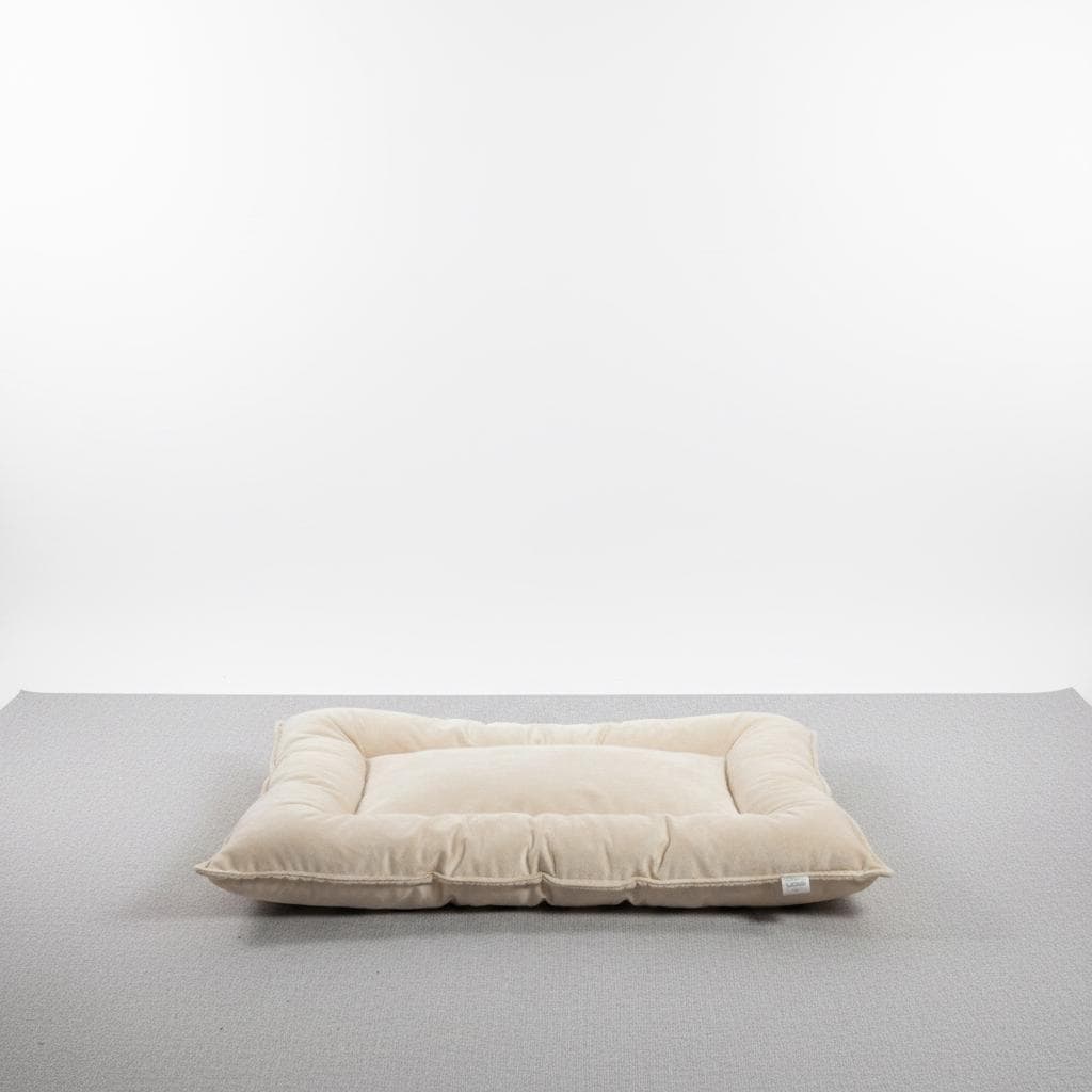 Handmade Reversible Double-Sided Dog Bed Cushion | Ivory Velvet & Ribbed Plush Pet Mat | 100% Virgin Hollow Fibre Filled Cosy Dog Bed
