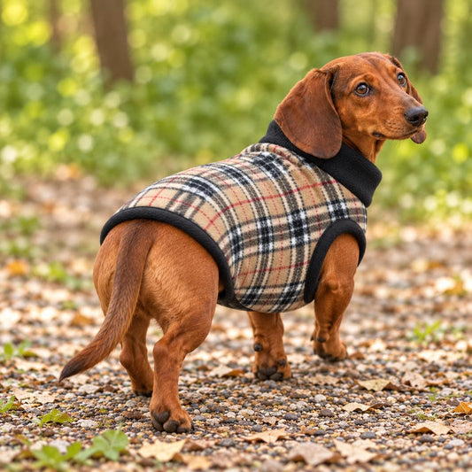Handmade Two Tone Fleece Jumper For Sausage Dog, Warm Dachshund Coat, Small to Large Dog Clothing