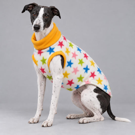 Whippet Fleece Jumper, Sleeveless Dog Coat with Turtle Neck, Two Tone Anti Pill Fleece, Handmade Dog Clothing
