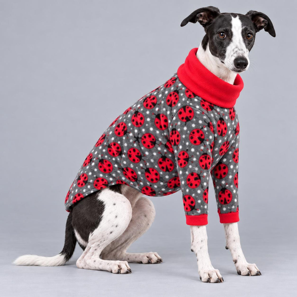 Whippet Fleece Jumper with Sleeves, Turtle Neck Dog Coat, Warm Winter Pyjamas for Sighthounds Greyhound Clothes