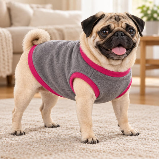 Fleece Dog Vest Designed for Pugs, Frenchie, Bulldogs Sleeveless Pullover for similar compact, deep-chested breeds. | Warm Dog Jumper