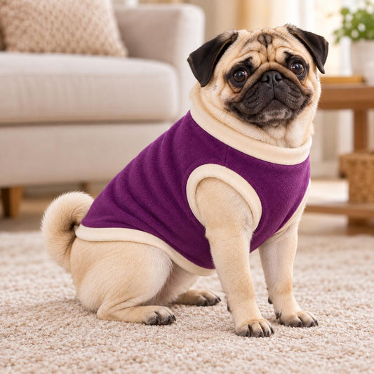 Fleece Dog Vest Designed for Pugs, Frenchie, Bulldogs Sleeveless Pullover for similar compact, deep-chested breeds. | Warm Dog Jumper