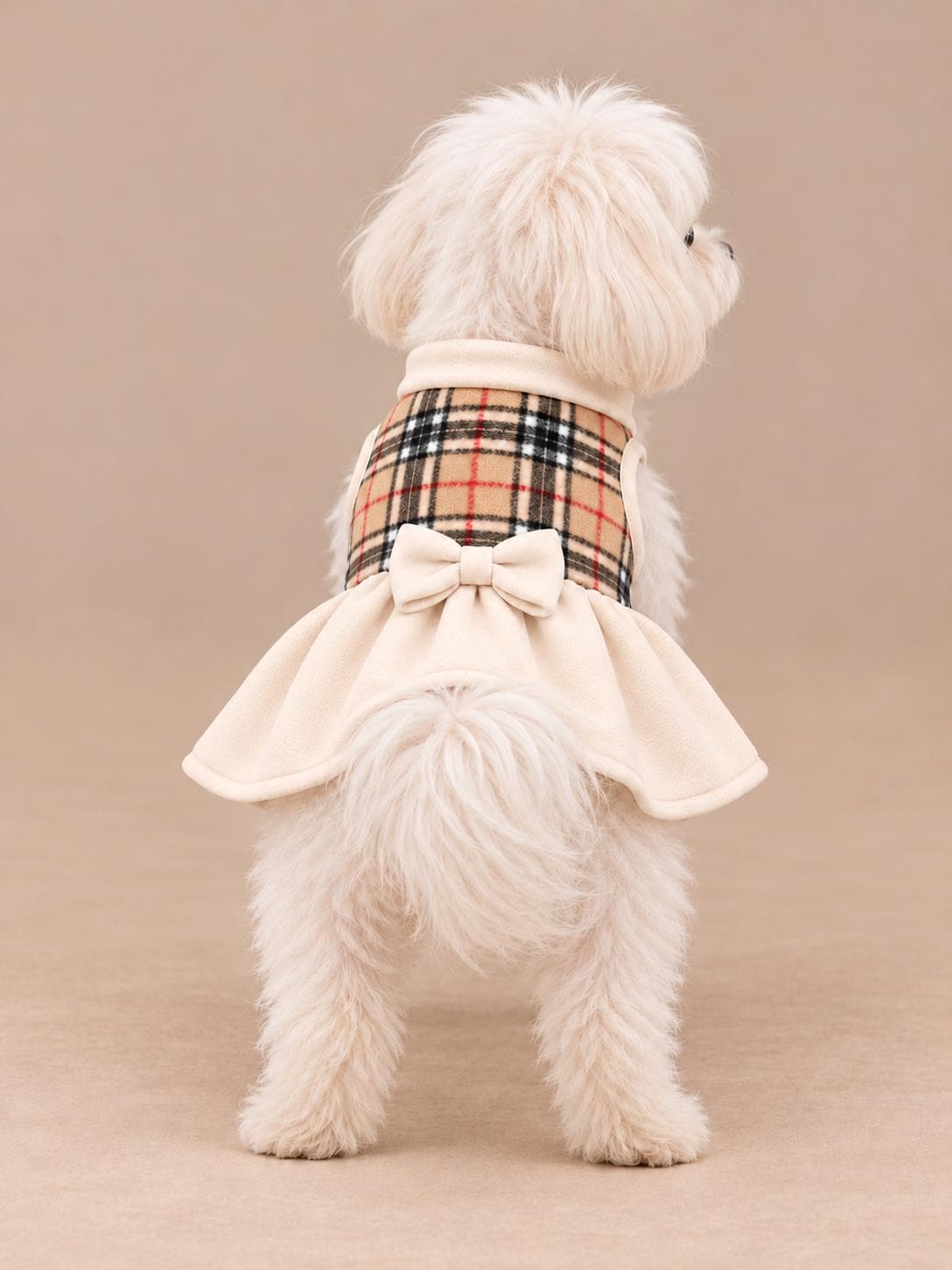 Fleece Dog Dress with Bow, Warm Winter Dog Clothes for Small Dogs, Drop Waist Puppy Dress, Handmade to Order