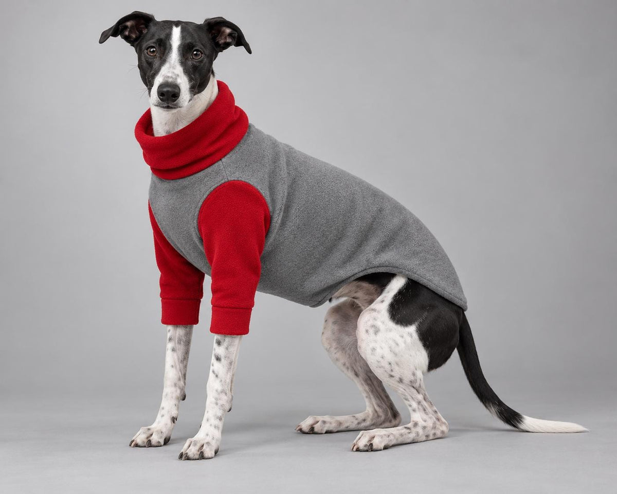 Whippet Fleece Jumper with Sleeves, Turtle Neck Dog Coat, Warm Winter Pyjamas for Sighthounds Greyhound Clothes