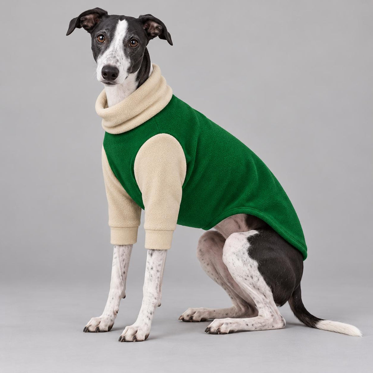 Whippet Fleece Jumper with Sleeves, Turtle Neck Dog Coat, Warm Winter Pyjamas for Sighthounds Greyhound Clothes