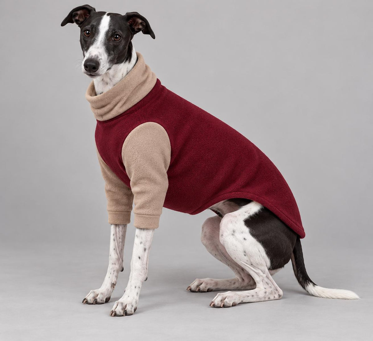 Whippet Fleece Jumper with Sleeves, Turtle Neck Dog Coat, Warm Winter Pyjamas for Sighthounds Greyhound Clothes