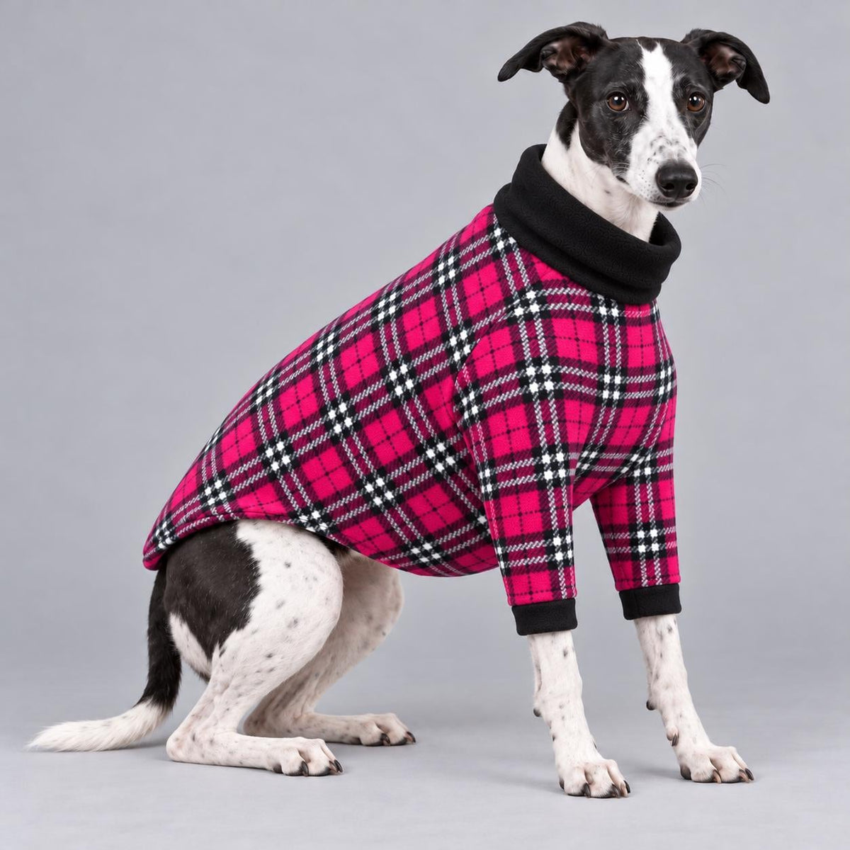 Whippet Fleece Jumper with Sleeves, Turtle Neck Dog Coat, Warm Winter Pyjamas for Sighthounds Greyhound Clothes