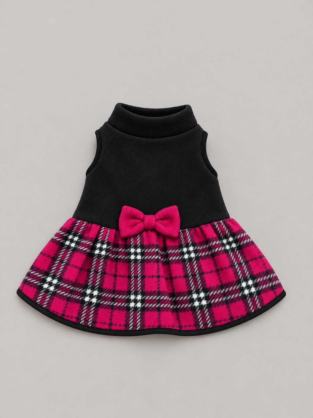 Fleece Dog Dress with Bow, Warm Winter Dog Clothes for Small Dogs, Drop Waist Puppy Dress, Handmade to Order