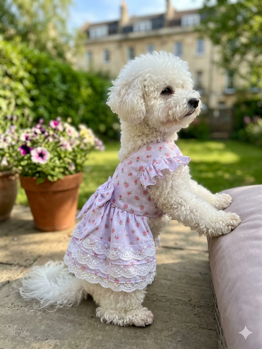 Floral Ruffle Dog Dress with Lace Layers and Bow