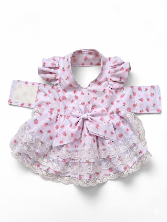 Floral Ruffle Dog Dress with Lace Layers and Bow
