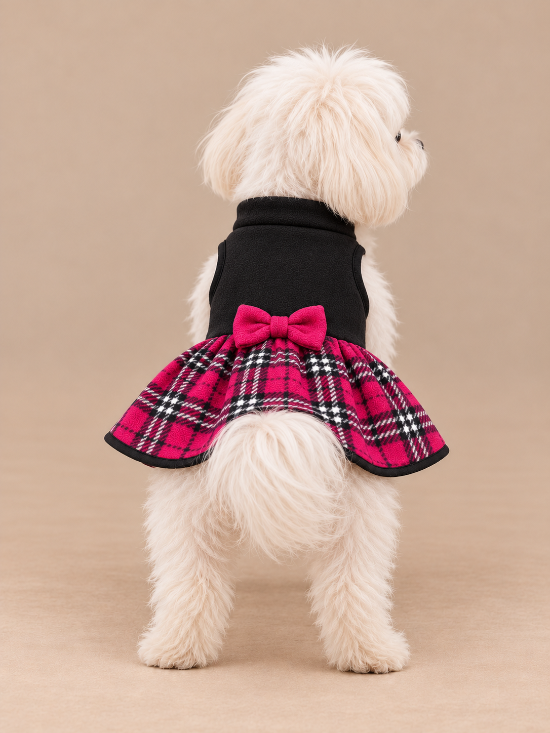 Fleece Dog Dress with Bow, Warm Winter Dog Clothes for Small Dogs, Drop Waist Puppy Dress, Handmade to Order