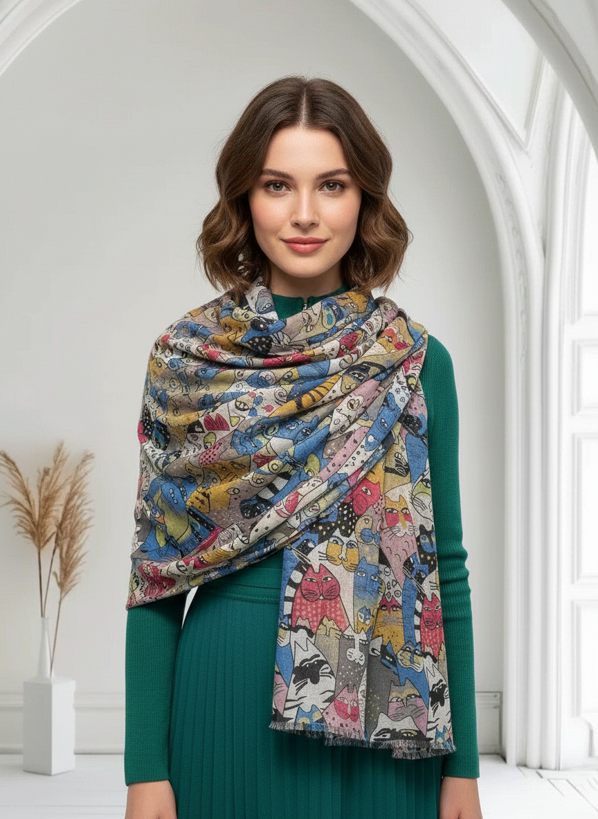 Cat Print Scarf All Seasons Scarves Shawl Comes with a gift bag