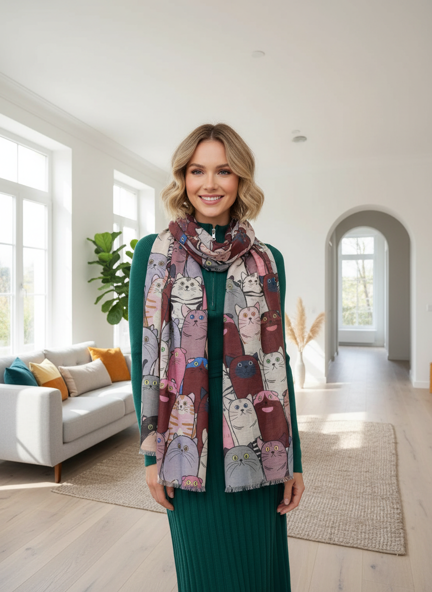 Cat Print Lightweight Shawl Wrap Scarf All Seasons Scarves For Cat Lovers Comes with a gift bag