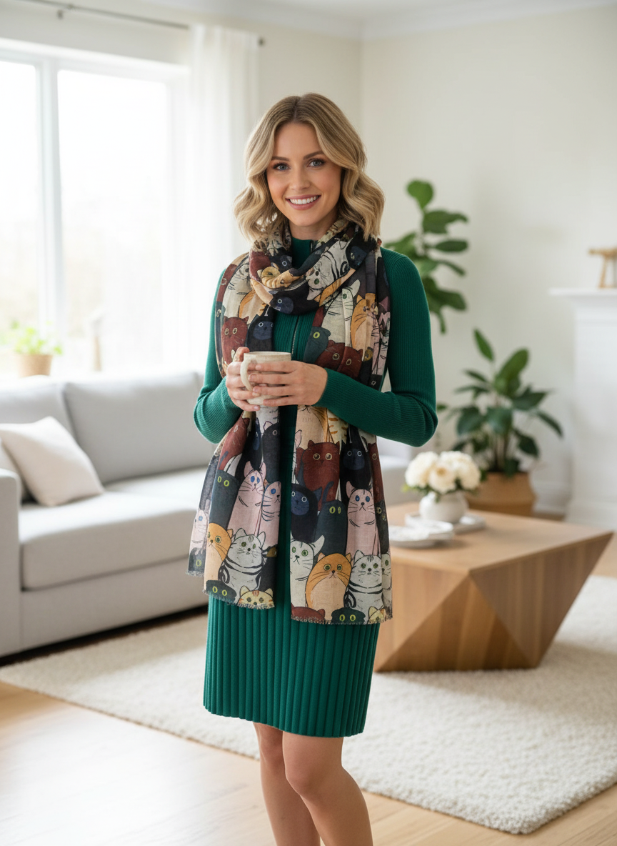 Cat Print Lightweight Shawl Wrap Scarf All Seasons Scarves For Cat Lovers Comes with a gift bag