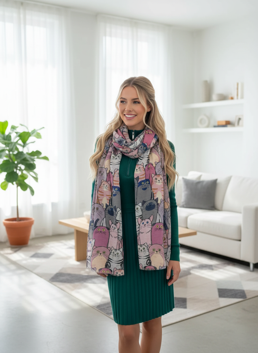 Cat Print Lightweight Shawl Wrap Scarf All Seasons Scarves For Cat Lovers Comes with a gift bag