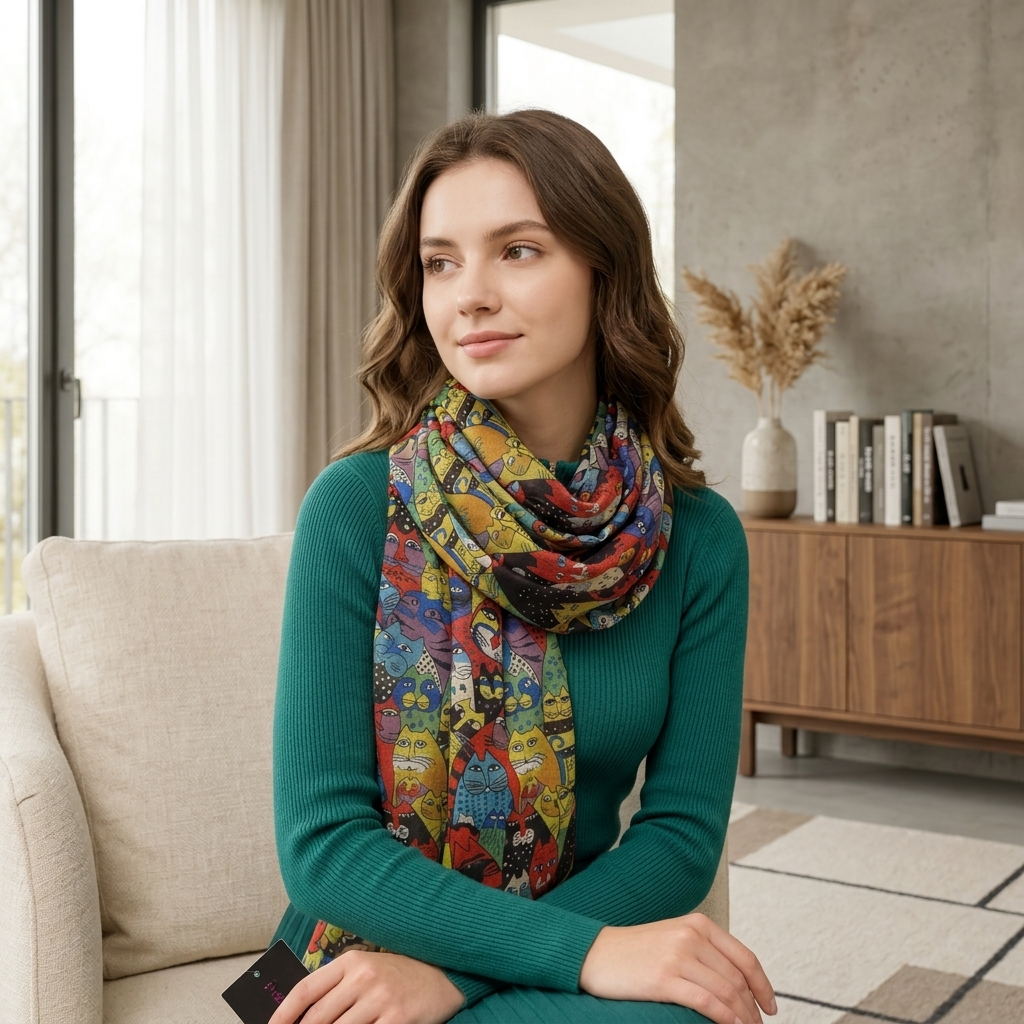 Cat Print Scarf All Seasons Scarves Shawl Comes with a gift bag