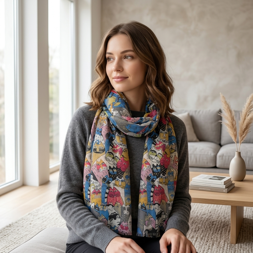 Cat Print Scarf All Seasons Scarves Shawl Comes with a gift bag