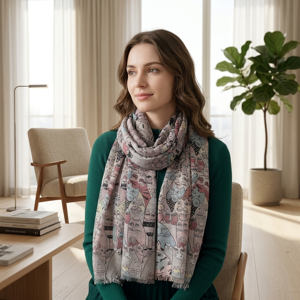 Cat Print Scarf All Seasons Scarves Shawl Comes with a gift bag
