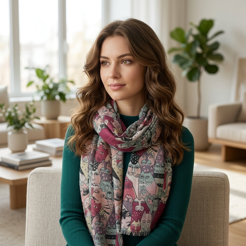 Cat Print Scarf All Seasons Scarves Shawl Comes with a gift bag