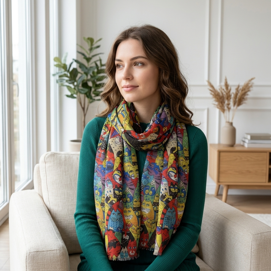 Cat Print Scarf All Seasons Scarves Shawl Comes with a gift bag
