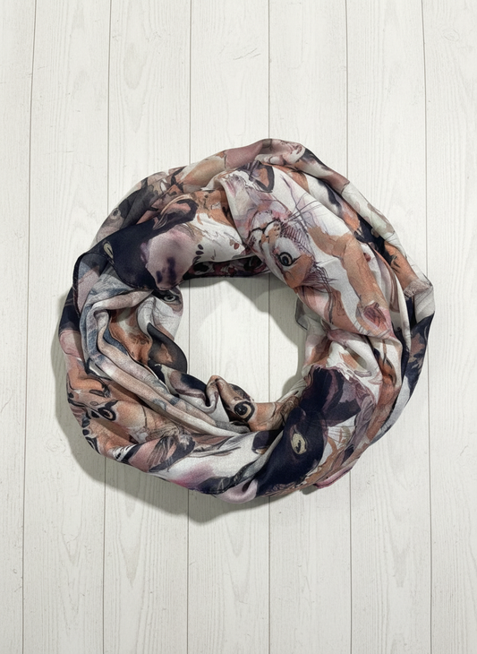 Cat Print Snood Infinity Scarf  Illustrated Cat Circle Scarf | Lightweight Wrap | Gift for Her