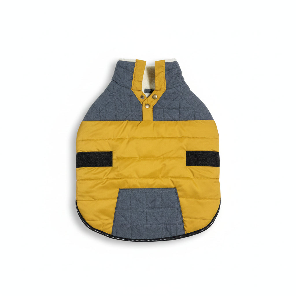 Quilted Fleece-Lined Dog Jacket with Press-Stud Collar and Velcro Fastening