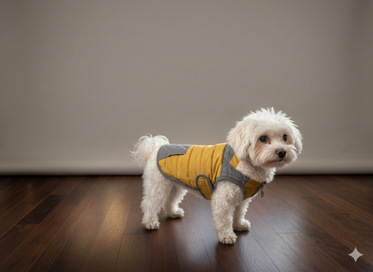 Quilted Fleece-Lined Dog Jacket with Press-Stud Collar and Velcro Fastening