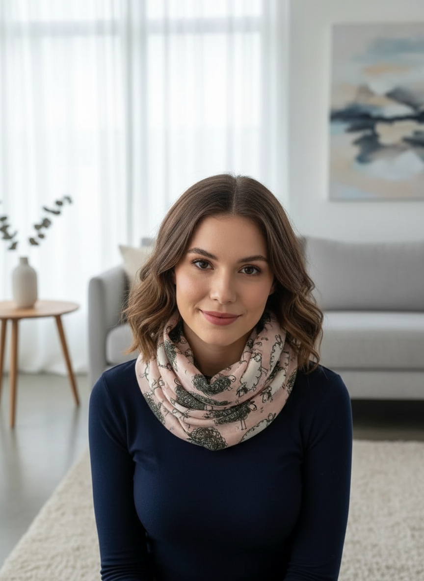 Sheep Print Infinity Scarf | Lightweight Snood | Available in Multiple Colours | Farm Animal Scarf | Sheep Lover Gift