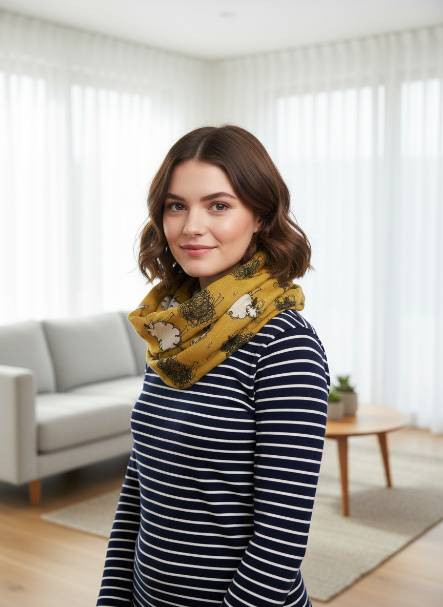 Sheep Print Infinity Scarf | Lightweight Snood | Available in Multiple Colours | Farm Animal Scarf | Sheep Lover Gift