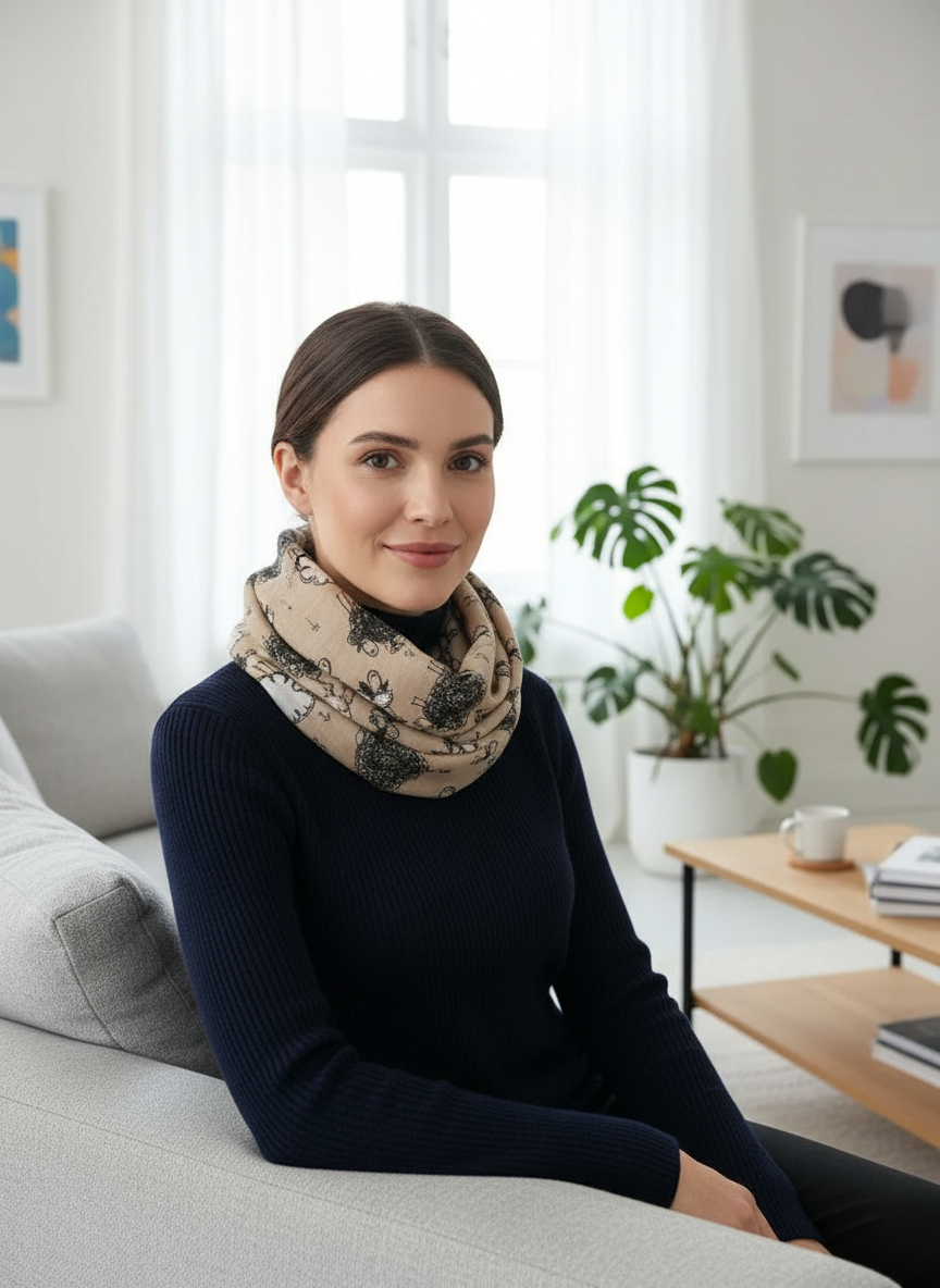 Sheep Print Infinity Scarf | Lightweight Snood | Available in Multiple Colours | Farm Animal Scarf | Sheep Lover Gift