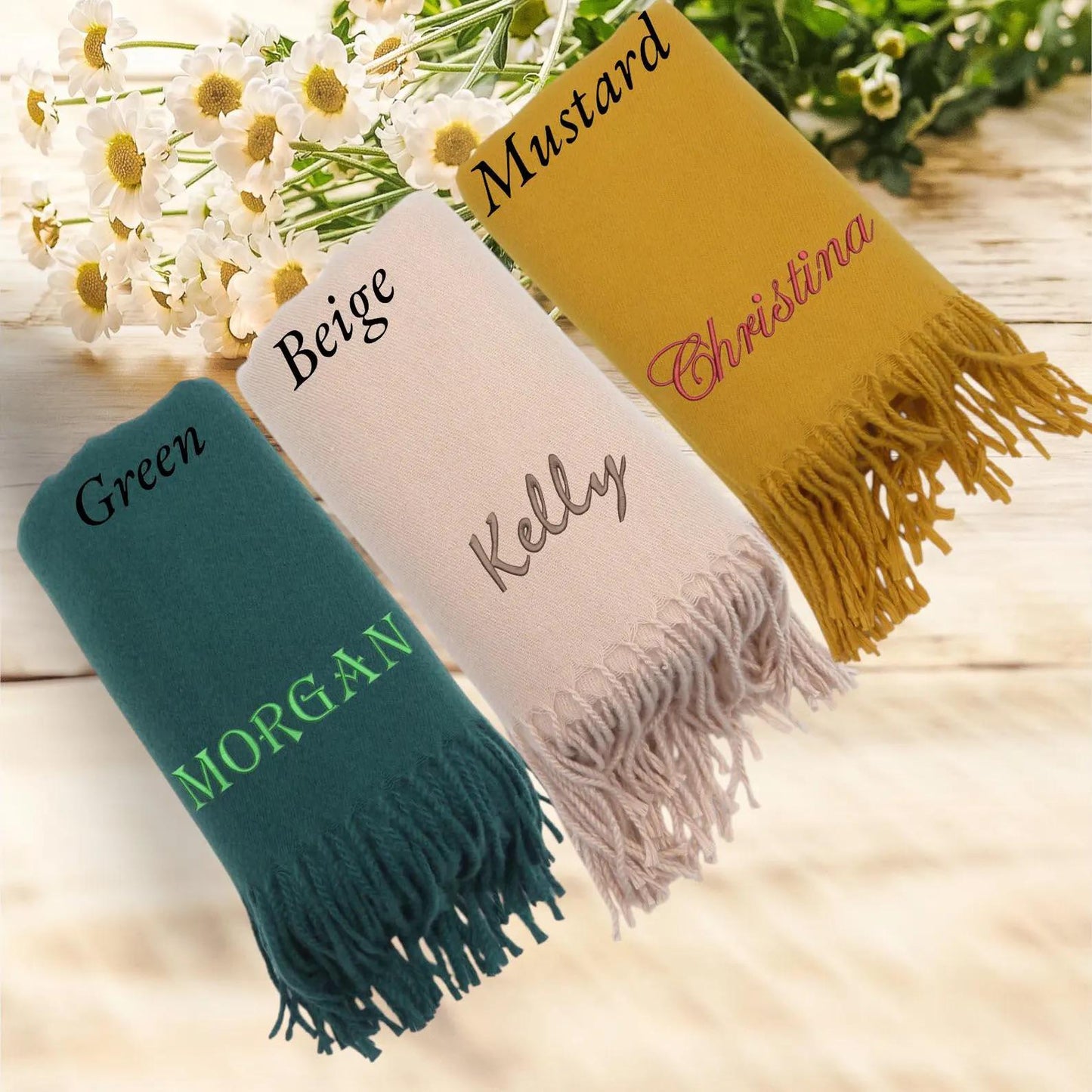 Personalised Embroidered Scarf Wrap Pashmina, Gifts For Her, Teacher Gifts Comes with a gift bag