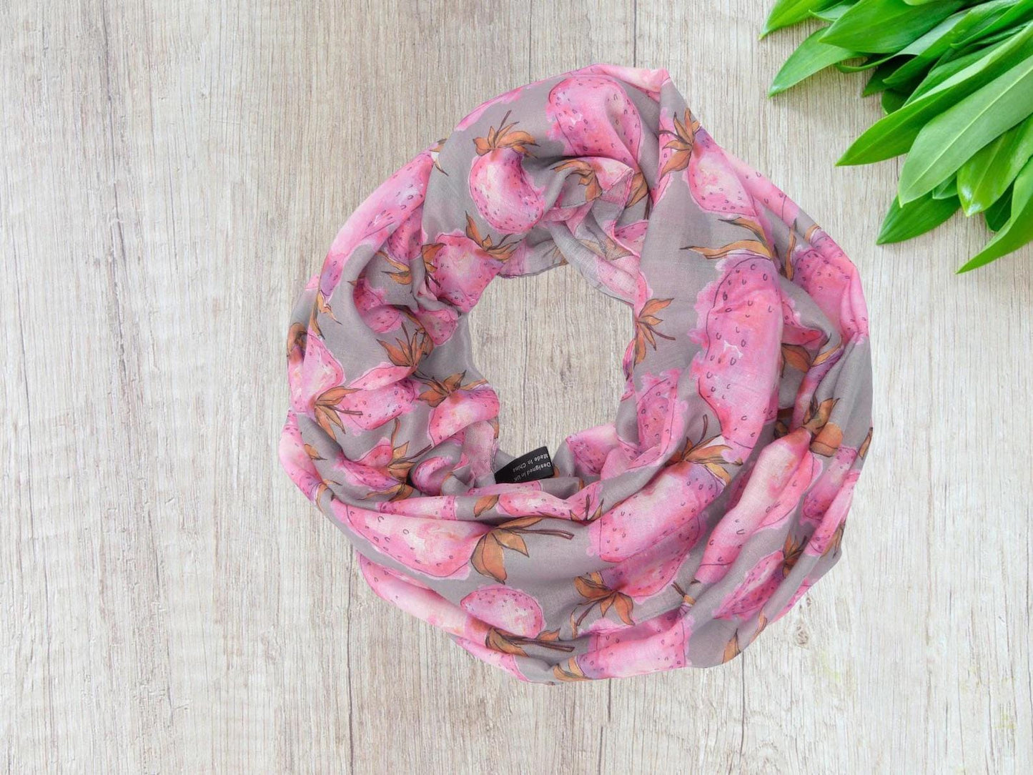 Lightweight Strawberry Print Snood Infinity Scarf Comes with a gift bag