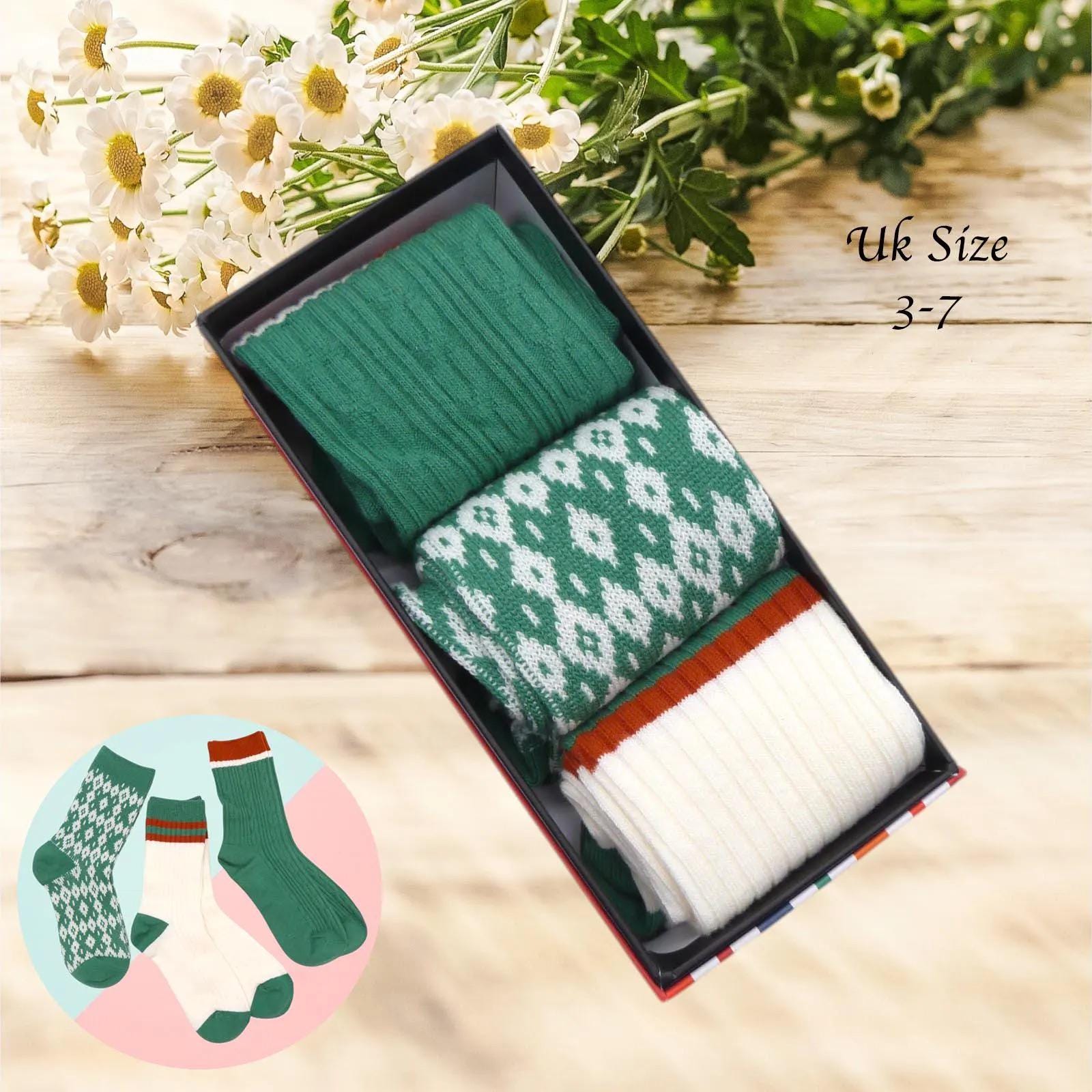 Ladies Seamless Soft Comfort Set of 6 Tree Flower Pattern Crew Socks Premium Quality Gift for Her comes with a gift bag